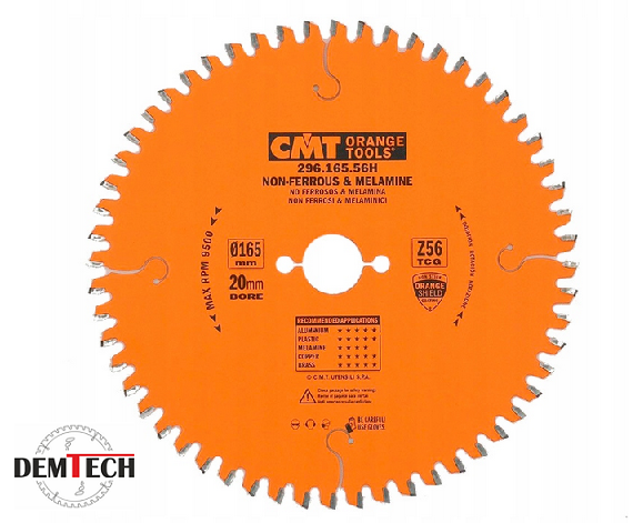 CMT Piła do aluminium, laminatu HW D=165 F=20 Z=56 K=2,2/1,6 296.165.56H