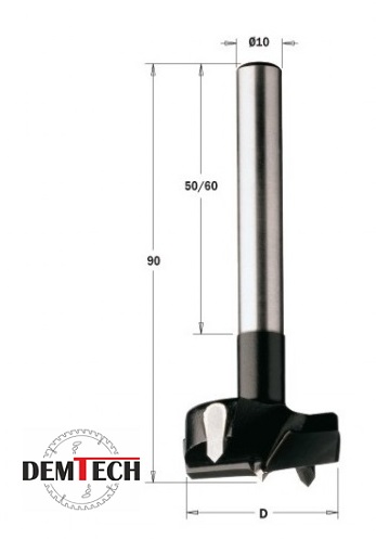 CMT Wiertło puszk. D=25 L=90 (chwyt cylindryczny) S=10x60 512.250.11