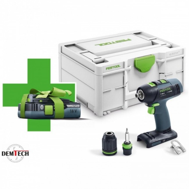 Festool Akumulatorowa wiertarko-wkrętarka T 18+3-Basic + akumulator 4 Ah GRATIS ! 577051